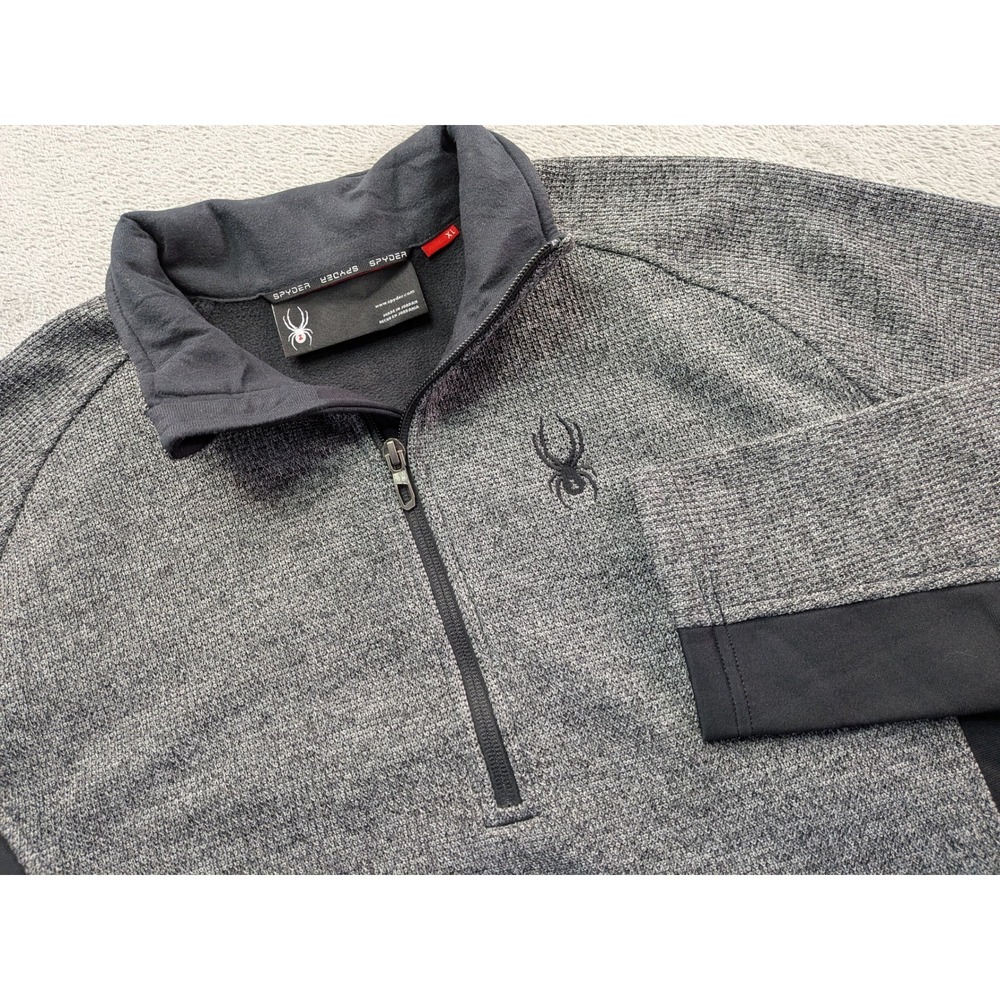 Spyder Mens XL Quarter Zip Pullover Gray Black Textured Knit Fleece 186400